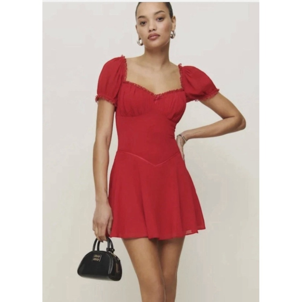 Reformation Women's Ondine Mini Dress Size 8 Lipstick Red NEW Orig. $248